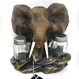 DWK Corp Vintage LMTD Edition Poly Resin Hand Painted Elephant Salt & Pepper Set
